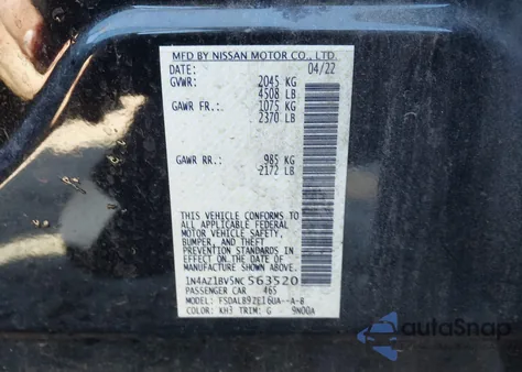 2022 Nissan Leaf S 40 Kwh из США, поврежденный, VIN 1N4AZ1BV5NC563520